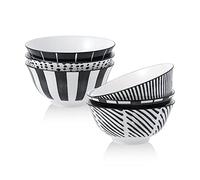 Cuencos Desayuno Bol Sopa Ceramica - Juego de Tazones de Cereales Ensalada de 700 ml en Porcelana - 6 Boles de Japones en Negro y Blanco - Set Cuenco Ramen para Arroz | Consome | Gazpacho - 15,7 cm