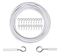 Cuerda de Cortina 10M Blanco, Cable de Alambre para Cortinas Cuerda Colgante con 20 Ganchos, Kit para Colgar Cortinas, Tende de Ducha, Secado de Ropa, Fácil de Instalar, Ajustable
