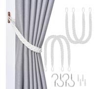 Cuerda sujeta cortinas ajustable de algodón para ventana, Blanco, 4 Pack | Cordón trenzado de alta resistencia, anclaje firme con sujeción antideslizante, instalación sencilla y cuidado de tejidos