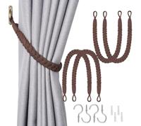 Cuerda sujeta cortinas ajustable de algodón para ventana, Café, 4 Pack | Cordón trenzado de alta resistencia, anclaje firme con sujeción antideslizante, instalación sencilla y cuidado de tejidos