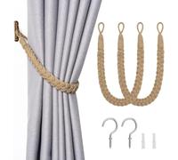 Cuerda sujeta cortinas ajustable de algodón para ventana, Caqui, Pack 2 | Cordón trenzado de alta resistencia, anclaje firme con sujeción antideslizante, instalación sencilla y cuidado de tejidos