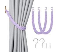 Cuerda sujeta cortinas ajustable de algodón para ventana, Morado, Pack 2 | Cordón trenzado de alta resistencia, anclaje firme con sujeción antideslizante, instalación sencilla y cuidado de tejidos