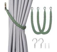 Cuerda sujeta cortinas ajustable de algodón para ventana, Verde, Pack 2 | Cordón trenzado de alta resistencia, anclaje firme con sujeción antideslizante, instalación sencilla y cuidado de tejidos