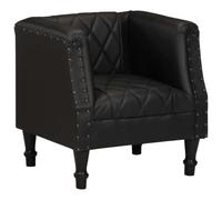 Cuero de cabra genuino acolchado estilo vintage cubo Negro 60x57x64cm | Sillón de Cuero Auténtico de Cabra Negro con Pata de Mango Macizo, Butaca Vintage Acolchada para Sala Estudio, Soporta 110kg,
