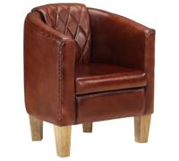 Cuero genuino para salón lectura estilo clásico 58 x 54 x 70 cm marrón | Sillón butaca de cuero auténtico marrón con estructura de madera maciza de mango, asiento mullido para sala de estar,