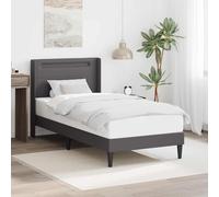 Cuero sintético resistente a manchas dormitorio moderno minimalista | Estructura de cama Gris 80 x 200 cm Cuero sintético con LED USB y Cabecero moderno, Base resistente para dormitorio, Sommier