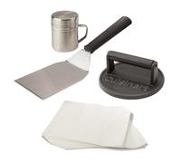 Cuisinart Prensa para Hamburguesas de Hierro Fundido 17 cm | Smash Burger con Espátula y Papeles Antiadhesivos | Prensa Pesada para BBQ, Plancha y Sartén