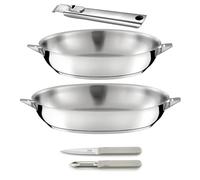 Cuisinox Eclipse - Juego de cocina y cuchillos, sartenes de 24/28 cm de acero inoxidable, pelador y cuchillo multiusos, mango extraíble acero inoxidable, para todas las cocinas, incluida inducción