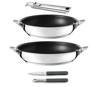 Cuisinox Eclipse - Juego de cocina y cuchillos, sartenes de 24/28 cm, pelador y cuchillo multiusos, mango extraíble acero inoxidable, revestimiento cerámico, para todas las cocinas, incluida inducción