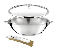 Cuisinox Eclipse - Wok de 28 cm, acero inoxidable, fondo encapsulado, compatible con todas las cocinas, incluida inducción, acero inoxidable 18/10, acabado espejo, mango extraíble efecto madera, gris
