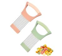 CULEB 2Pcs Soporte de Ceboll,Ayuda de Corte de Acero Inoxidable con Funda Protectora,Rebanador de Frutas y Verduras,para Carne,Cebollas,Patatas,Tomates,Limón(Rosa/Verde)