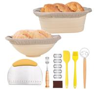 Culinavog Cesta de Fermentación de Pan de Silicona, Banneton Ovalada Redondo, Tela de Lino, Cuchillo de Panadero, cuchillas para pan, Cesta para Pan de Masa Madre, Kit Completo de Panadero