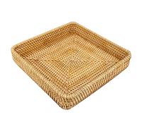 Culnflun Bandeja de mimbre tejida a mano, cesta de almacenamiento para aperitivos, café, pan, bandeja multifuncional para servir sala de estar o comedor (M(59 cm de largo)