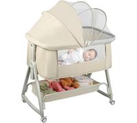 Cuna auxiliar con mosquitera, cuna 4 en 1, 6 niveles de altura, inclinación ajustable, 4 ruedas