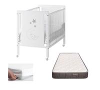 Cuna bebe indi con colchón morfeo, blanca y de madera de haya + protector de colchón