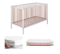 Cuna bebé laponia con somier de láminas de haya + colchón helios + protector colchón + 4 ruedas