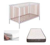 Cuna bebé laponia con somier de láminas de haya + colchón morfeo + protector colchón + 4 ruedas