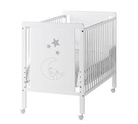 Cuna Bebe Madera 120x60, 5 Alturas de Somier | Indi CoolDreams | Estilo nórdico infantil, color blanco. Madera de haya, 4 ruedas con freno. Cuna independiente sin kit colecho.