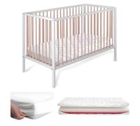 Cuna Bebe Madera, Colchón Helios y Protector Colchón | Laponia CoolDreams | Estilo nórdico, color natural. Funda de colchón impermeable incluida. Cuna independiente sin kit colecho.