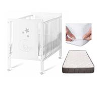 Cuna Bebe Madera, Colchón Morfeo y Protector Colchón | Indi CoolDreams | Estilo nórdico infantil, color blanco. Incluye funda de colchón impermeable. Cuna independiente sin kit colecho.