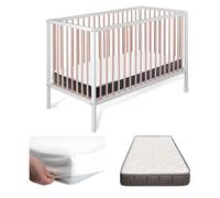 Cuna Bebe Madera, Colchón Morfeo y Protector Colchón | Laponia CoolDreams | Estilo nórdico, color natural. Funda de colchón impermeable incluida. Cuna independiente sin kit colecho.
