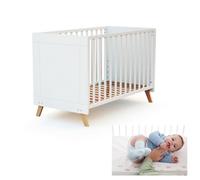 Cuna Colecho Bebé 60x120 cm, 5 Alturas de somier | Sakura CoolDreams | Estilo nórdico infantil. Somier de láminas de haya. Kit colecho incluido para unir a la cama con seguridad.