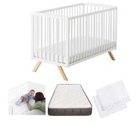 Cuna Colecho Madera 120x60 cm, Ropa de Cama Algodón | Nuru CoolDreams | Estilo nórdico. Kit colecho y colchón Morfeo incluidos. Ropa de cama 100% algodón a juego.