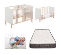 Cuna colecho umami 120x60 + kit colecho + colchón hr + barandillas para convertir la cuna en cama + 4 ruedas 124 cm