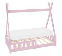 Cuna Con Protección Anticaída Y Somier 70x140 Cm Madera De Pino Rosa Ml-design