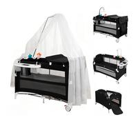 Cuna de viaje bebe con colchon colecho evolutiva plegable portatil | cuna parque，3 alturas ajustables, con ruedas, colchón, mosquitera, cambiador y bolsa de transporte