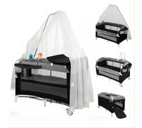 Cuna de viaje bebe con colchon colecho evolutiva plegable portatil | cuna parque，3 alturas ajustables, con ruedas, colchón, mosquitera, cambiador y bolsa de transporte