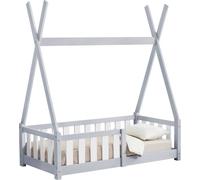 Cuna "Helsingborg" con protección anticaídas, fabricada en madera de pino, de 70 x 140 cm, color gris claro