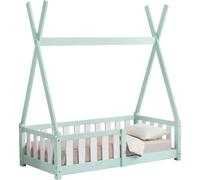 Cuna "Helsingborg" con protección anticaídas, fabricada en madera de pino, de 70 x 140 cm, color verde menta