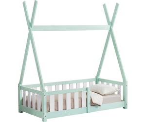 Cuna "Helsingborg" con protección anticaídas, fabricada en madera de pino, de 70 x 140 cm, color verde menta