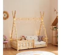 Cuna "Helsingborg" con protección anticaídas, fabricada en madera de pino, dimensiones 70 x 140 cm, color madera