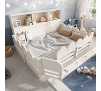 Cuna infantil STILVORA de 140x190 cm, tipo cuna a nivel con barandilla de protección y puerta, estructura de madera con somier y estante. Cuna a nivel, color blanco, sin colchón