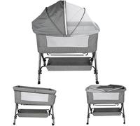 Cuna para bebé, cuna auxiliar, cuna infantil con mosquitera, cuna de viaje para niños con ruedas, 4 niveles de altura ajustables, cunas tipo moisés, 104 x 52 x 103-115 cm (gris)