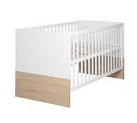 Cuna para niños "Gabriella" de roba, 70 x 140 cm, blanca y natural, ajustable, con 3 barrotes extraíbles, convertible