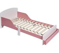 Cuna Relaxdays, 70x140 cm, cuna para bebés con protección anticaídas, somier de láminas, espacio de almacenamiento, cama para habitación infantil, MDF, rosa/blanco