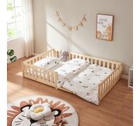 Cuna "Tanna", modelo con base, 120 x 200 cm. Cama Montessori con barandilla de seguridad, fabricada en madera de pino, color natural
