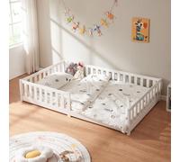 Cuna "Tanna", modelo con base, 120 x 200 cm. Cama Montessori con barandilla de seguridad. Madera de pino, color blanco