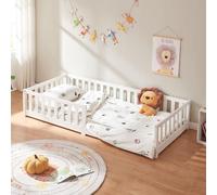 Cuna "Tanna", modelo con base, 90 x 200 cm. Cama Montessori con barandilla de seguridad. Madera de pino, color blanco