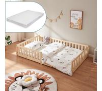 Cuna "Tanna", modelo con base en el suelo, incluye colchón de 120 x 200 cm. Cama Montessori con protección anticaídas, fabricada en madera de pino, acabado natural