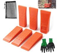 Cuñas para Motosierra, 6 Piezas Cuñas Forestales,15,2 cm Cuñas para árboles | ABS, Cuñas de Corte de Motosierra con un par de Guantes y una Bolsa de Malla, para Talar árboles, Color Naranja