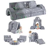 CUPCHID Sofá infantil modular y muebles de dormitorio y sala de juegos para niños pequeños, espuma convertible (juego de 10 unidades, forma de estrella luminosa)