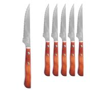 CUPERINOX® Cuchillos de Mesa con Mango de Madera - Set 6 Cuchillos para Carne con Filo Dentado - Estilo Palmadera tradicional - Aptos para Uso Diario