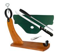 CUPERINOX Jamonero Cuchillo Jamonero Set Jamon 5 Piezas Kit Jamon Soporte Jamon Cuchillo Jamonero Alveolos Afilador Cubrejamon Pinza Jamon Fabricado en España