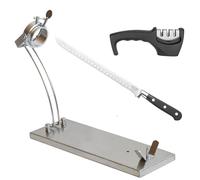CUPERINOX Jamonero Giratorio y Plegable | Jamonera base Inoxidable | Incluye Cuchillo Jamonero Alveolos 25 cm, Afilador y Funda para Jamón | Apto Jamones y Paletilla