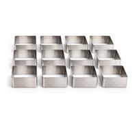 CUPERINOX- Pack de 12 emplatadores Cuadrados 6x4 cm en Acero Inoxidable. Ideales para tartares, arroces, Mousse y postres. Reutilizables, duraderos y Aptos lavavajillas.