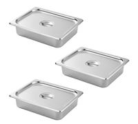 CURTA Recipiente GN 1/2 de acero inoxidable 304, profundidad de 65 mm, apto para lavavajillas y apilable, para hostelería y gastronomía, 3 juegos